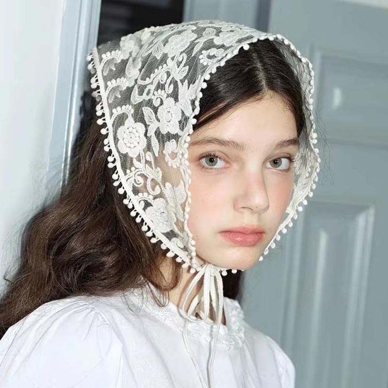 흰색 짠 꽃 레이스 헤어 스카프 랩 여성 레트로 삼각형 - Photography Triangle 리뷰 및 가격
